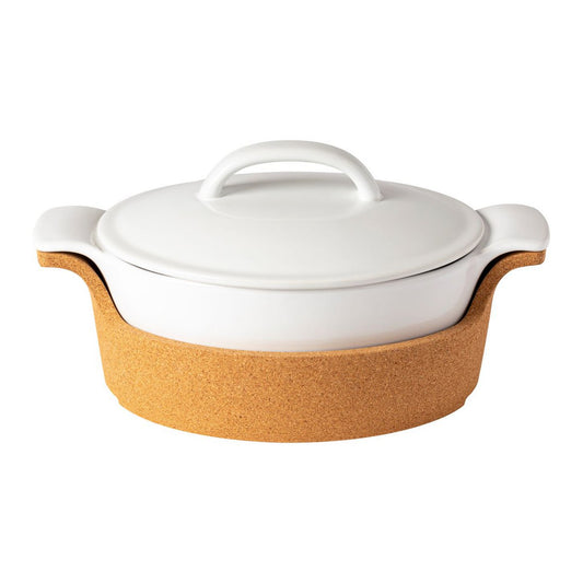 ENSEMBLE Oval cov. casserole w/ cork tray 12 DH 301 white