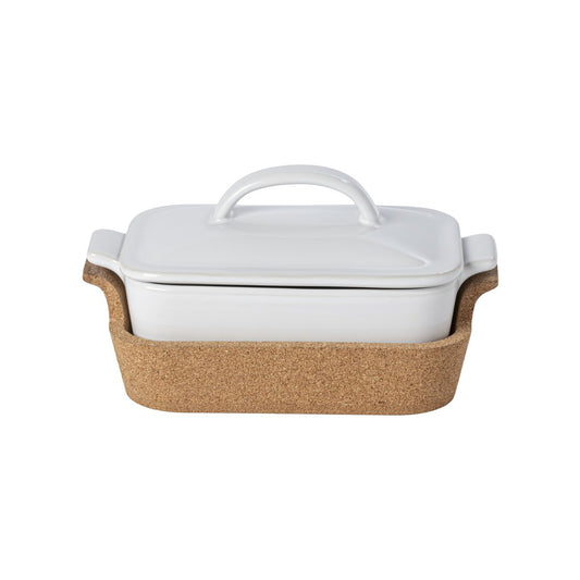 ENSEMBLE Gift rect. cov. casserole w/ cork tray white 24 DH 242