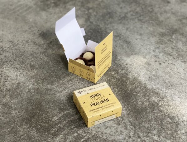 HERR BIENE - Honig-Zitrone-Pralinen, 4 Stück in plastikfreier Schachtel, 50g